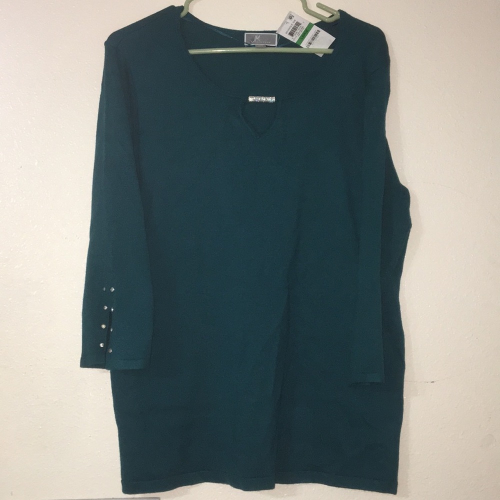 JM collection women’s teal sweater blouse.  Large